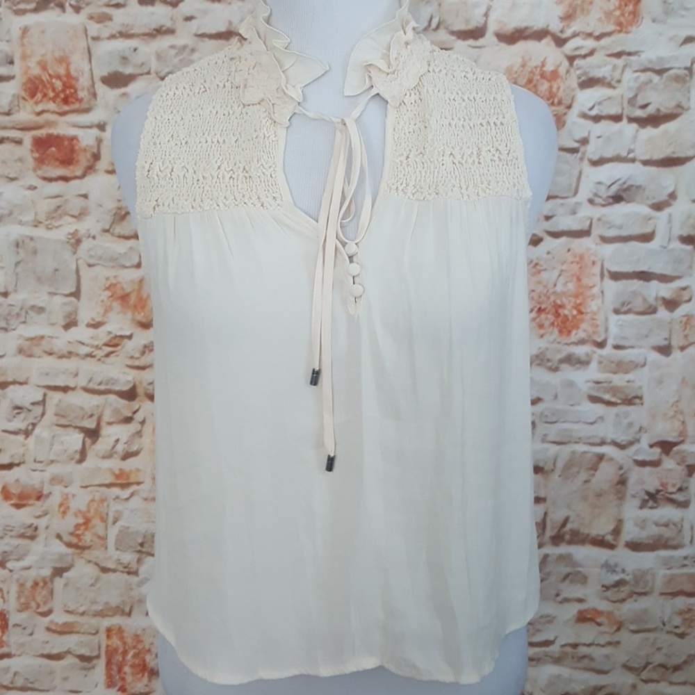 New Free People Ruffled Front Tie Tank Blouse